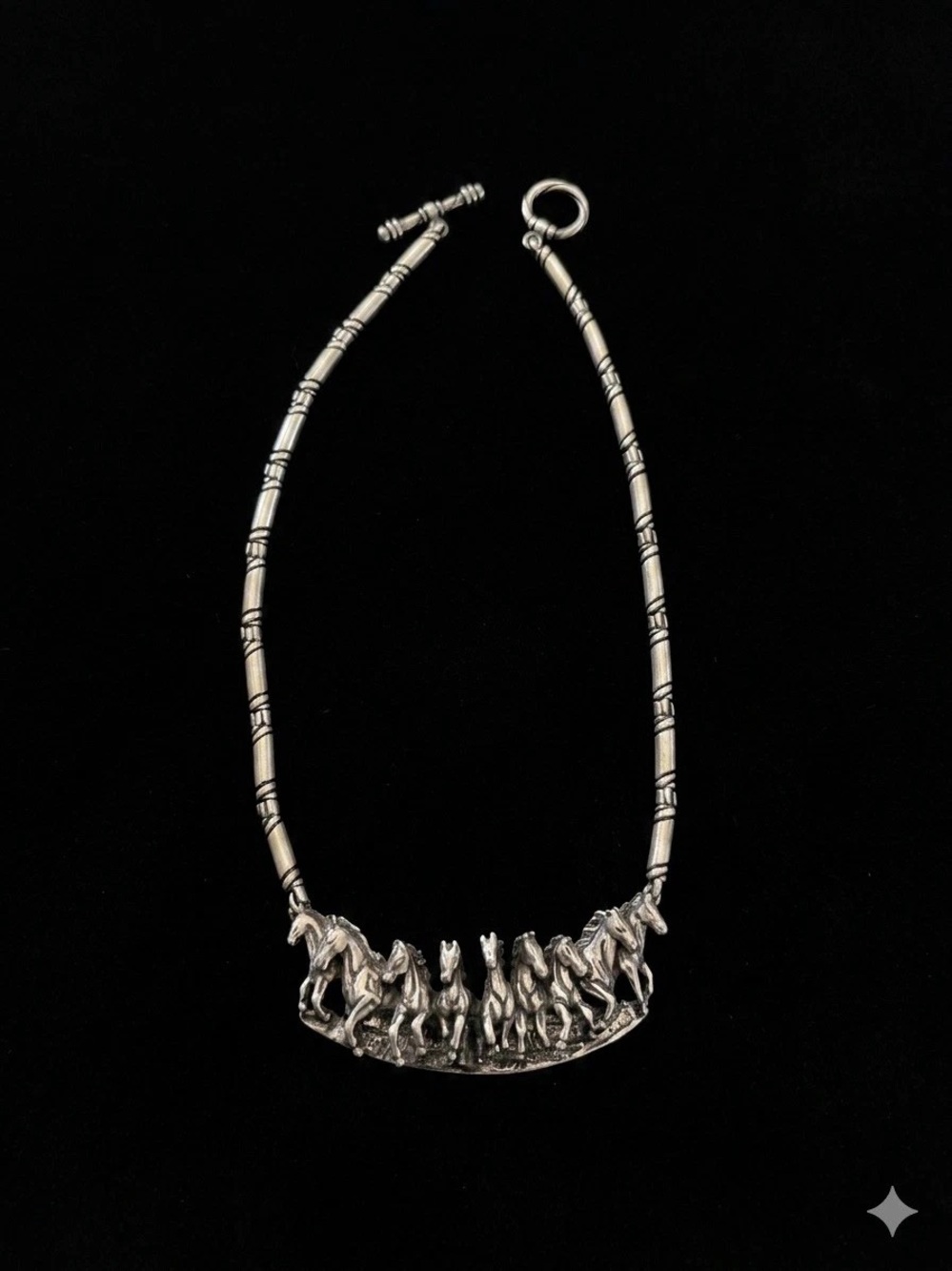 Vintage kabana Sterling Silver 9 running Horse Necklace 16.5” 52.9grams